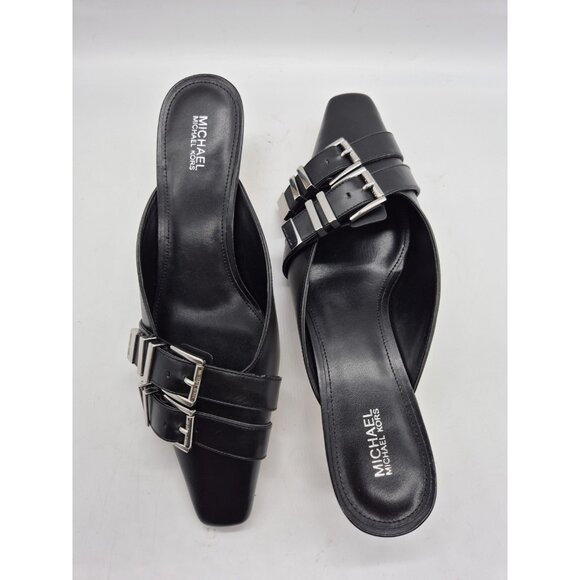 Michael Kors Women's Shoes Size 8 Darrington Kitten Heel Mules Black Leather 203 - Picture 5 of 15